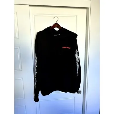 Chrome Hearts Cross Sleeve Hoodie w/ Checkerboard Patch — Black — XL