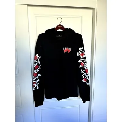 AMIRI "Three Heart Bones" Hoodie — Black — L
