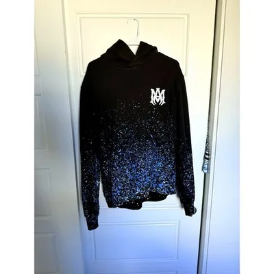 AMIRI "Crystal Painter" Hoodie — Black/Blue/White/Purple/Gold Splatter + Crystals — L