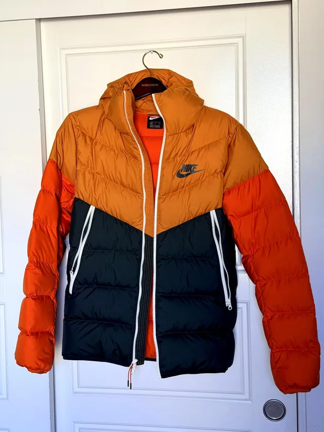 Nike Windrunner Down-Fill Hooded Jacket — Gold/Green/Orange — S
