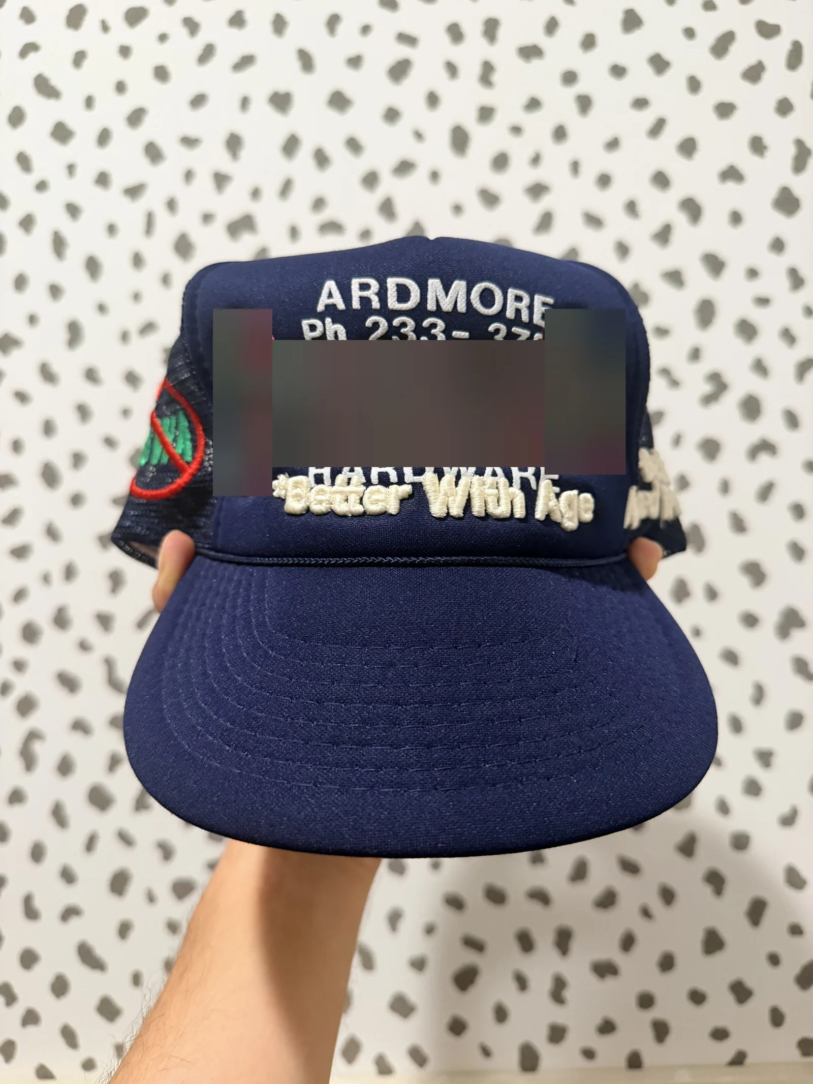 Better With Age Vintage Trucker — Navy, Oversized 3D Lettering, Leather Strap — One Size — Pre-owned Excellent