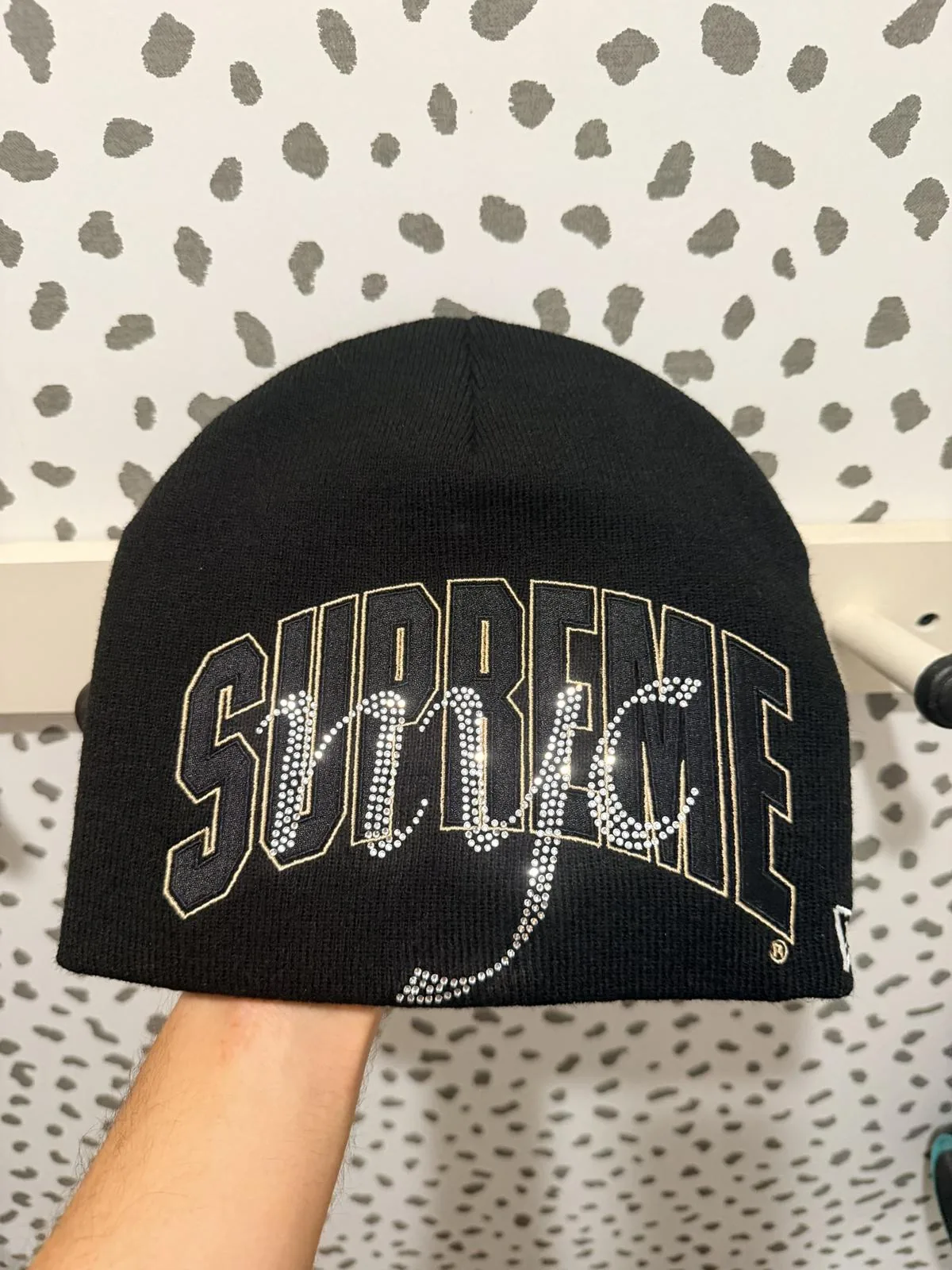 Supreme × New Era Rhinestone Beanie — Black — One Size — New Without Tags
